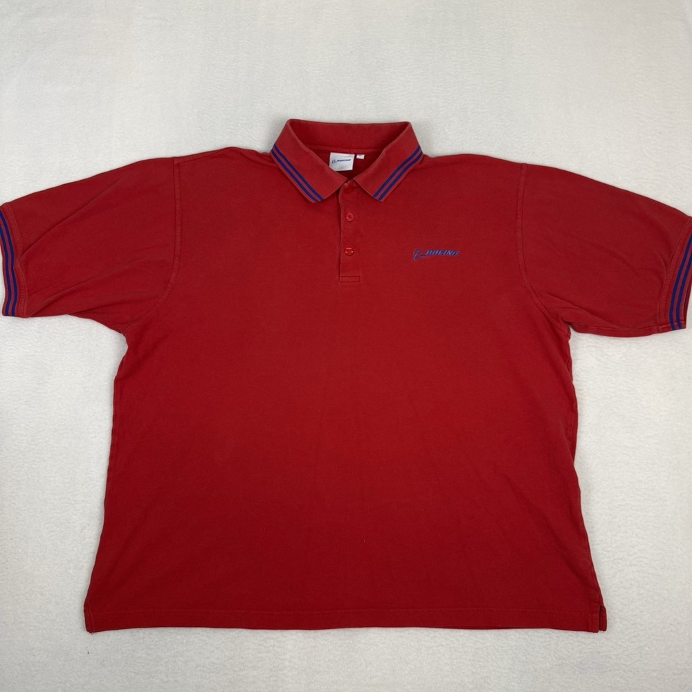 Boeing Men's XL Red Polo Shirt Corporate Employee Aviation Blue Tipped Cotton